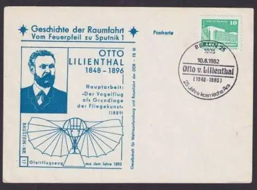 DDR Flugpost Berlin Anlasskarte SST Otto v. Lilienthal Geschichte der Raumfahrt