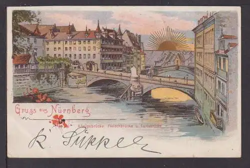 Ansichtskarte Nürnberg Bayern Litho Königsbrücke 1899 Wien Österreeich