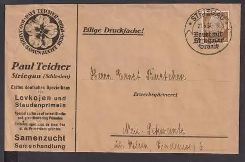 Deutsches Reich Brief selt. SST Striegau Bauet mit Striegauer Granit 1938