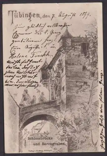 Ansichtskarte Tübingen Schlossbrücke u Bärengraben 1899 Blaubeuren