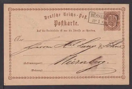 Deutsches Reich Brustschild Ganzsache P 1 R2 Düsseldorf n. Nürnberg Ausgabe 1873