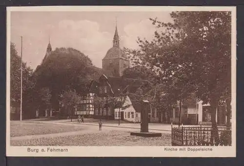 Ansichtskarte Burg Schleswig-Holstein Insel Fehmarn Kirche mit Doppeleiche