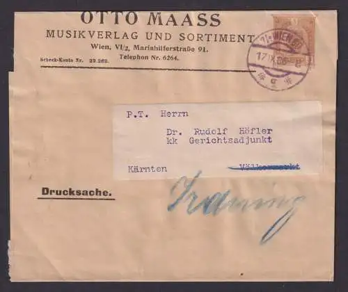 Briefmarken Musik Österreich Privatganzsache Streifband Musikverlag Otto Maas