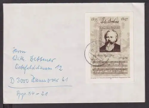 Briefmarken Deutschland DDR Brief Block 1983 Johannes Brahms 150.Geburtstag