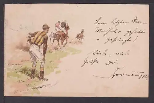 Ansichtskarte Künstlerkarte Litho Pferd Jockey Pancsova Serbien Travnik Bosnien