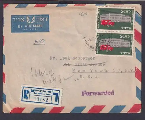 Flugpost R Brief airmail Tel Aviv New York USA 1954