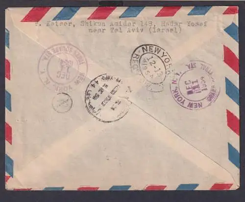 Flugpost R Brief airmail Tel Aviv New York USA 1954