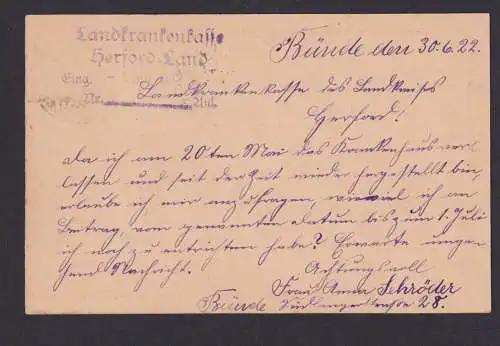 Deutsches Reich Infla Brief Ganzsache Postreiter + Germania Bünde Herford