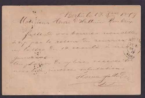 Deutsches Reich Ganzsache K1 Berlin C. No.25 Ronbaiy Frankreich 13.8.1879 inter.