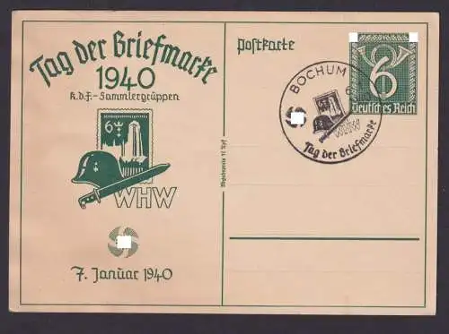 Bochum Deutsches Reich Ganzsache SST Philatelie Tag der Briefmarke KDF WHW 1940