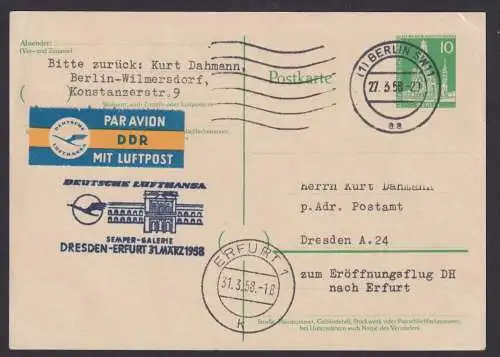 Flugpost airmail Berlin Ganzsache Lufthansa Berlin Dresden Semper Galerie 1958