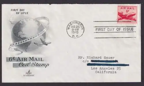 Flugpost Brief Air Mail Washington Los Angeles USA 1949 Globus Weltkugel