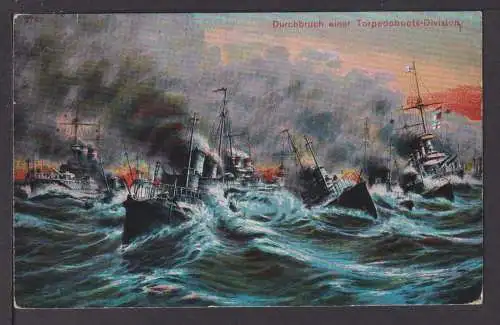 Ansichtskarte Krieg Seeschlacht Durchbruch Torpedoboote 1914 Feldpost Köln NRW