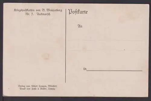 Künstler Ansichtskarte Kriegspostkarte B Wennerberg Nr 7 Soldaten Ausmarsch