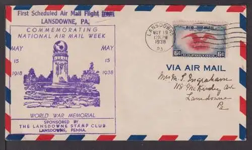 Flugpost Airmail USA Übersee 1938 SST National Air Mail Week Lansdowne