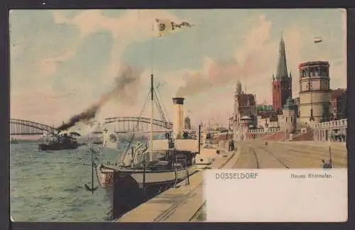 Ansichtskarte Düsseldorf neues Rheinufer 1905 Berlin Schiff Schiffe