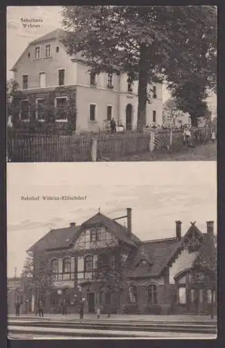 Ansichtskarte Wehrau Schlesien Schulhaus Bahnhof Wehrau Klitschdorf Ostgebiete