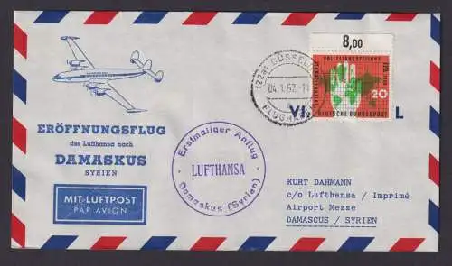 Flugpost Brief Air Mail Bund Lufthansa Damaskus Syrien erstmaliger Anflug 1957