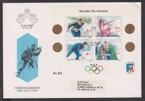 Briefmarken Norwegen Europa Brief Block 1990 Norwegische Olympia Sieger