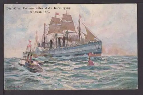 Ansichtskarte Schiffe Marine Great Eastern Kabelverlegung im Ocean 1870 Hamburg