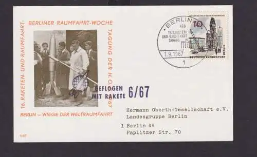 Rakete Berlin Brief inter Umschlag+ Stempel Brandenburger Tor Raumfahrt Weltraum