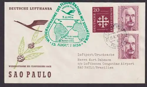 Flugpost Brief Air Mail Bund Lufthansa Sao Paulo Brasilien Südamerika 1956