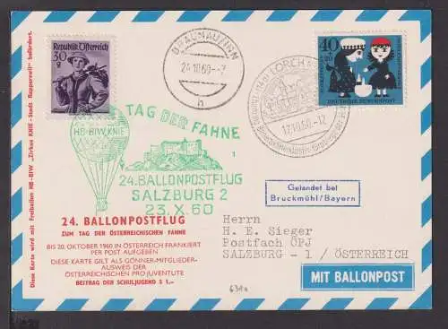 Flugpost Airmail Ballonpost Österreich Europa 1960 SST Ballonpostflug Salzburg