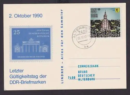 DDR Brief Philatelie Letzter Gültigkeitstag DDR Briefmarken Sonderkarte 2.10.90