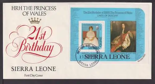 Briefmarken Sierra Leone Übersee Brief Block 1982 21 Geburtstag Princessof Wales