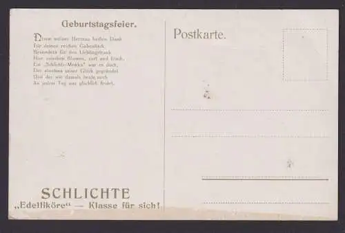 Ansichtskarte Künstlerkarte Reklame Schlichte Edellikör Gedicht Geburtstagsfeier