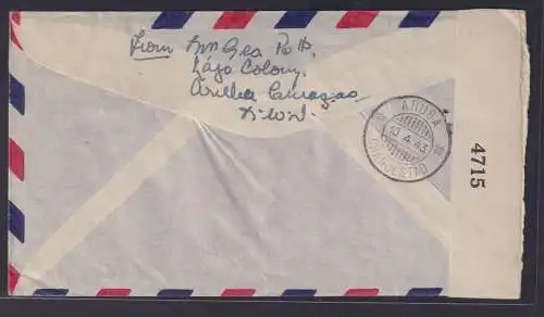 Curacao Niederlande Kolonien Zensur Brief Oranjestad Aruba EF 70cent Flugpost