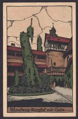 Nürnberg Deutsches Reich Ansichtskarte Künstler Burghof mit Linde Berlin
