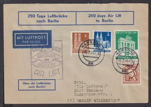 Flugpost Berlin 250 Tage Luftbrücke schöne MIF Bizone + Motiv Brandenburger Tor