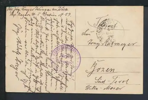 Ansichtskarte Feldpost Weingarten Baden-Württemberg 1918 Bozen Südtirol Italien