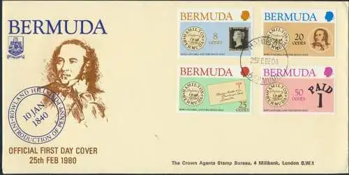 Bermuda Ersttagsbrief MIF 378-381 Hamilton Sir Rowland Hill Penny Post 25.2.1980