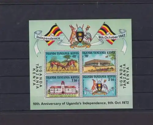 Kenia Uganda Tansania Übersee Block Briefmarken 10 Jahre Unabhängigkeit 1972