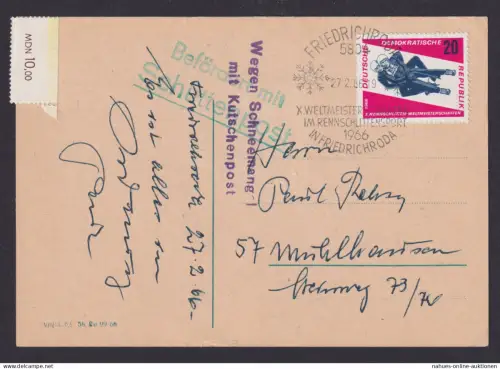 Briefmarken DDR Brief Befördert mit Schlittenpost L2 Wegen Schneemangel mit