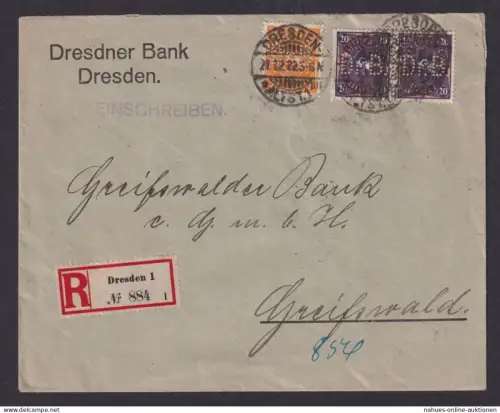 Perfin Privatlochung Dresden DrB Deutsches Reich Infla R Brief Greifenwald 1922