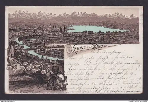 Litho Ansichtskarte Zürich Schweiz Totalansicht Gebirge n. Laibach Ljubljana