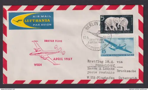 Flugpost Brief Air Mail DDR Berlin Düsseldorf Wien Österreich Erstflug 1957