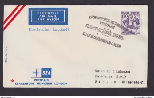 Flugpost Brief Air Mail Österreich Trachten BEA Erstflug Klagenfurt München