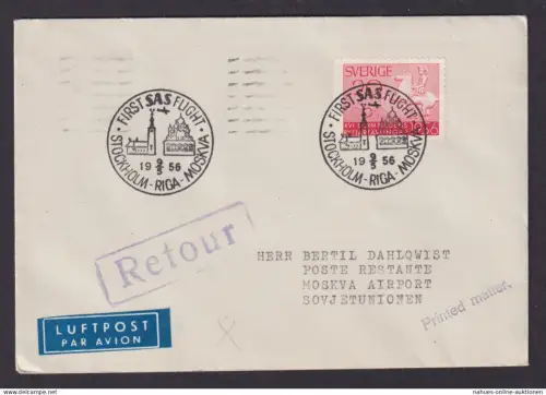 Flugpost Brief Air Mail SAS Schweden Erstflug Stockholm Riga Lettland Moskau