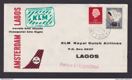 Flugpost Brief Air Mail KLM Niederlande Amsterdam Lagos Erstflug 16.1.1961