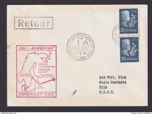 Flugpost Brief Air Mail Schweden SAS Aeroflot Stockholm Riga Lettland Moskau