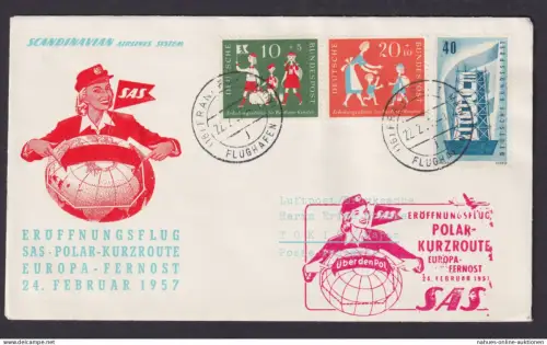 Flugpost Brief Air Mail toller Beleg Scandinavian Airlines SAS Polar Kurzroute