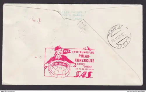 Flugpost Brief Air Mail toller Beleg Scandinavian Airlines SAS Polar Kurzroute