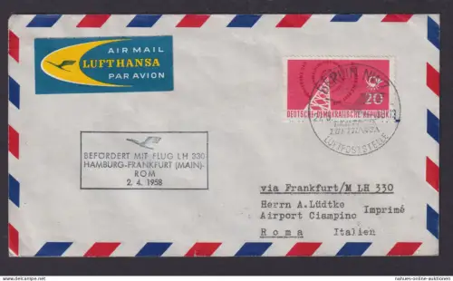 Flugpost Brief Air Mail Lufthansa LH 330 Hmaburg Rom Italien Zuleitung DDR