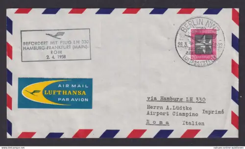 Flugpost Brief Air Mail DDR Berlin Hamburg Frankfurt Rom Italien 1958 LH 330