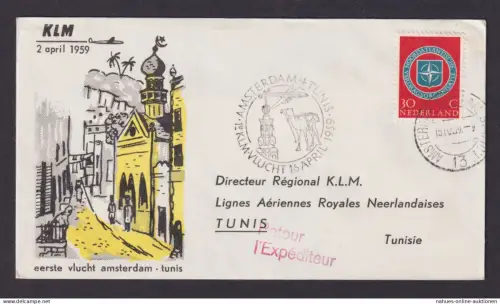Flugpost Brief Air Mail KLM Amsterdam Niederlande nach Tuinis Tunesien 16.4.1959