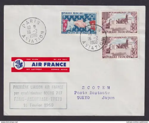 Flugpost Brief Air France Erstflug Boeing 707 Paris Frankreich Anchorage Alaska